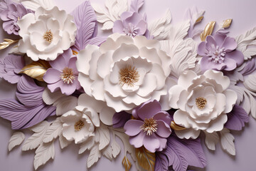 Meticulous Silk Painting with Light Gold and White - 3D Floral Elegance