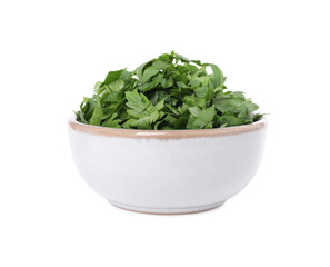 Chopped parsley leaves in bowl isolated on white