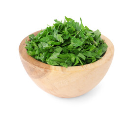 Chopped parsley leaves in bowl isolated on white