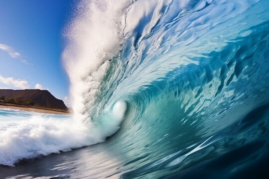 Hawaii blue tube surfing nature beach tropical sea wave ocean water