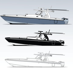 Boat vector,  Fishing boat vector line art and one color