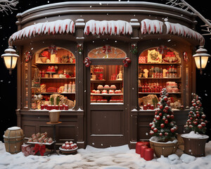 Christmas vintage shop window with decorations