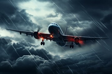 An airplane soars through a stormy sky. Generative AI