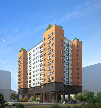 modern residential building, 3d rendering of a modern apartment in Bucheon