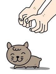 illustration of hand drawn cartoon of cat holding a paw
