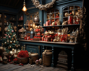 Christmas vintage shop window with decorations