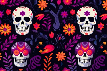 Flat design dia de muertos pattern hand drawn style day of the dead