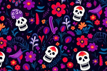 Flat design dia de muertos pattern hand drawn style day of the dead