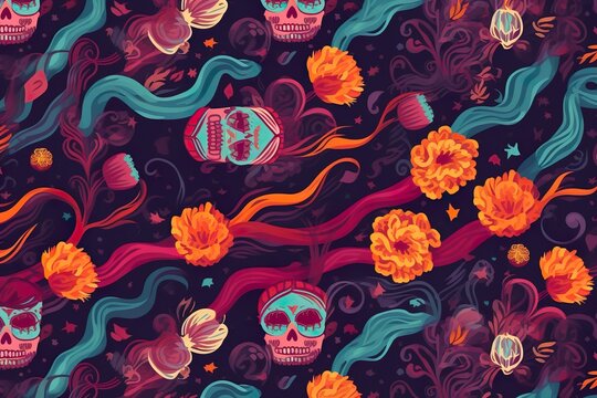 Flat design dia de muertos pattern hand drawn style day of the dead