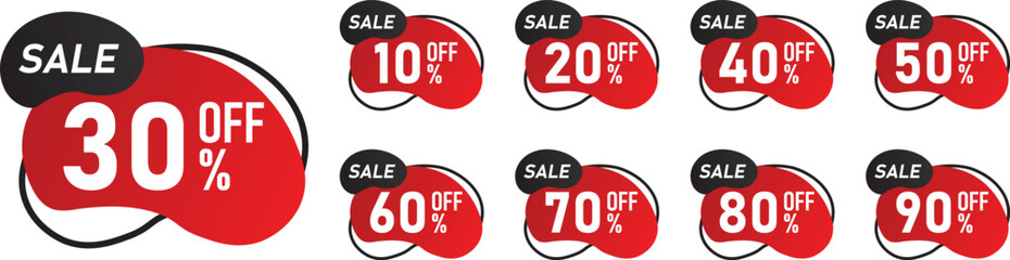 Sale discount with percent collection. Set of sale badge, banner, sticker, tag. Vector illustration