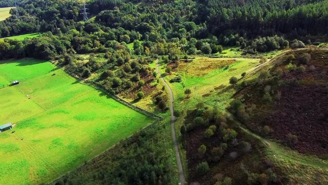 Beautiful Scottish nature and landscape aerial view. Pentland Hills Regional Park, Bonaly, Edinburgh