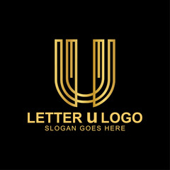 U letter logo vector. Initial letter logo, golden text on black background