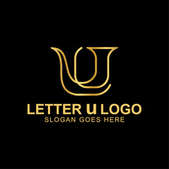 U letter logo vector. Initial letter logo, golden text on black background