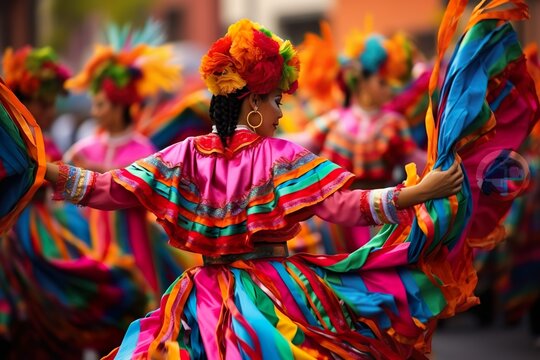  Young adults dancing outdoors enjoying traditional festival wearing colorful costumes 