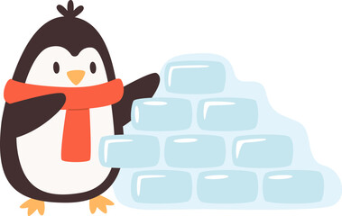 Penguin Building Ice Wall