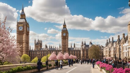 Westminster palace of london old town in united kingdom. city capital of UK. england in spring. cityscape at day. - obrazy, fototapety, plakaty