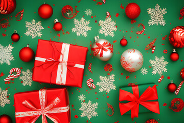 christmas decoration on green background 