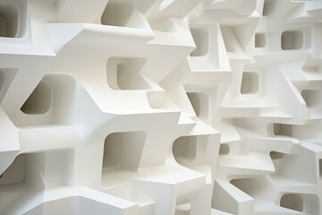 Diverse geometric structures form a white technical wall. Generative AI