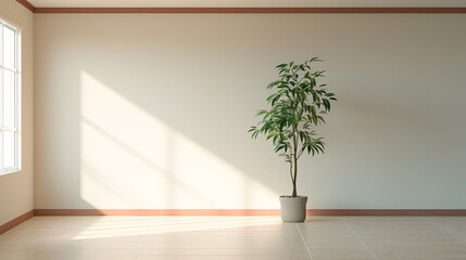 empty room with plant and sunlight. 3D rendering industrial interior design. Generative AI
