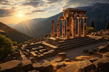 Temple of Athena in ancient Delphi. Generative AI
