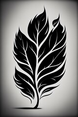Tattoo design, leaf simple design on white background, clean black
