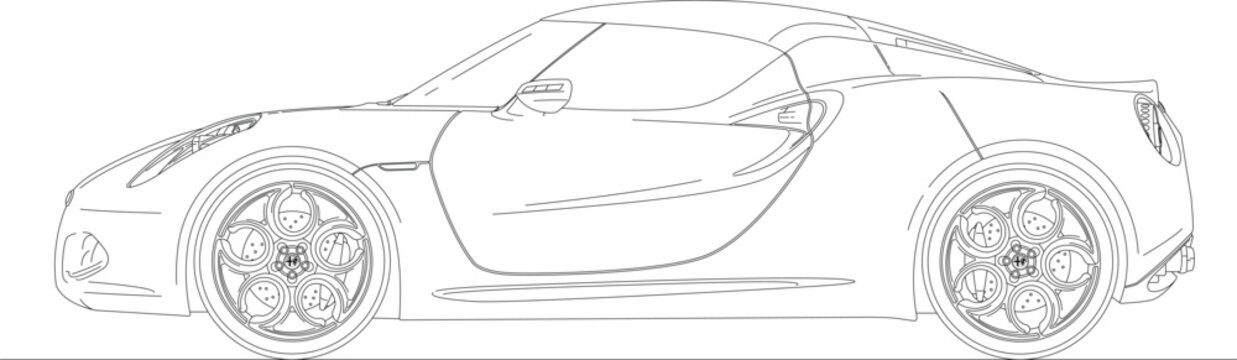 Italy, year 2011, Alfa Romeo 4C Concept, silhouette drawing on the white background, vector illustration