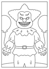 scary clown halloween coloring page