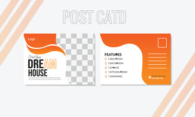 Simple & Modern Post Card Design template with red & orange color 