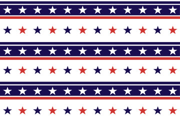 Fototapeta premium USA Flag Stars and Stripes Seamless Pattern, 4th of July Red, Blue, White Stars and Lines Background for Celebration Holiday, American President Day, memorial day, Vector Illustration
