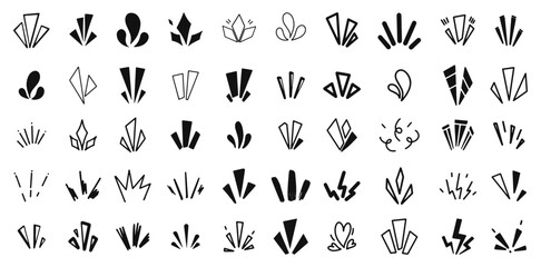 A set of simple icons that show surprises, inspiration, awareness, attention, points, etc. Japanese manga comics style line elements for character emotions. Anime, manga emotion line. Emotion line set