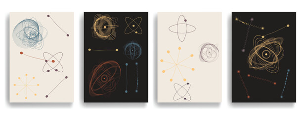 Vintage posters with atomic design elements . Mid century modern . Wall art , home deco . Vector abstract shape.