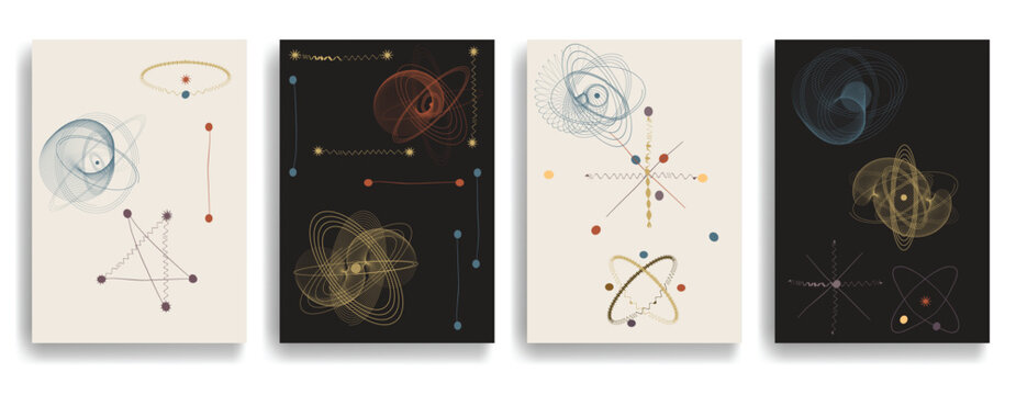 Vintage posters with atomic design elements . Mid century modern . Wall art , home deco . Vector abstract shape.