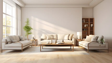 minimalist living room with beige walls. Interior design of living room