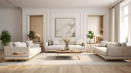 Fototapeta na wymiar minimalist living room with beige walls. Interior design of living room