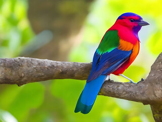 Fototapeta premium a colorful bird sits on a branch in the forest