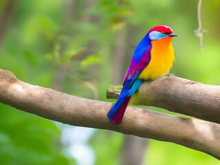 Obraz premium a colorful bird sits on a branch in the forest