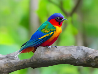Obraz premium a colorful bird sits on a branch in the forest