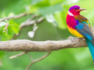 Obraz premium a colorful bird sits on a branch in the forest