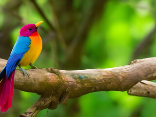 Obraz premium a colorful bird sits on a branch in the forest