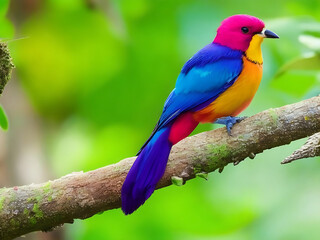 Fototapeta premium a colorful bird sits on a branch in the forest