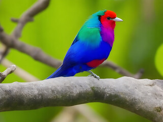 Obraz premium a colorful bird sits on a branch in the forest