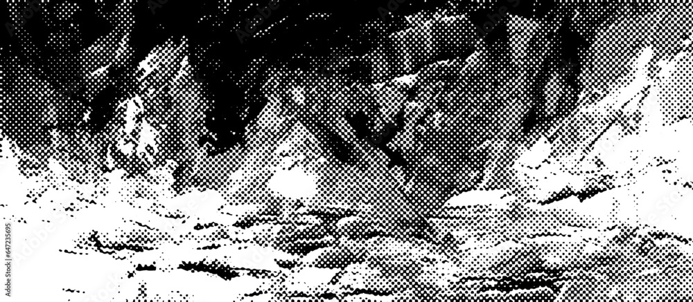 Poster dots halftone white and black pattern grunge texture background. halftone distorted grunge texture. 