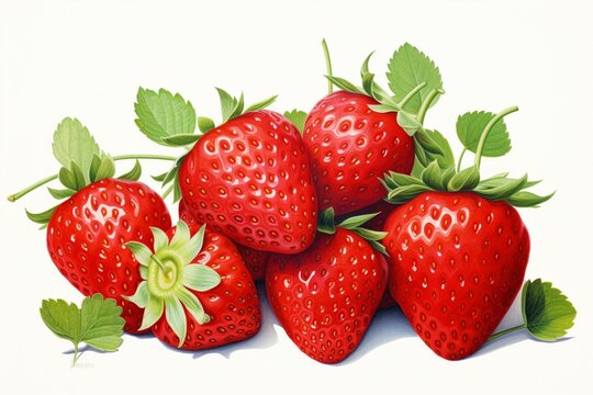 Image of strawberries on a white background. Generative AI