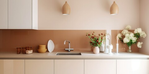 Fototapeta na wymiar Kitchen with light colored cabinetry