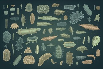Various bacterial shapes illustrated. Generative AI