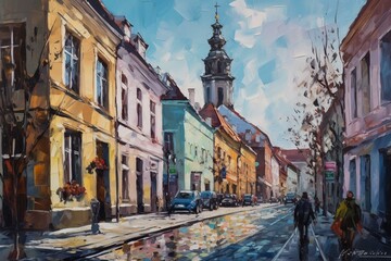 Colorful cityscape painting of Rzeszow. Generative AI