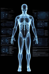 Futuristic scan of a human body with technical data signs - 647237295