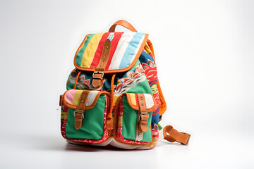 childish school backpacks and schoolbags. Colorful schoolbags on white background. generative ai