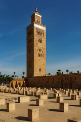 Fototapeta na wymiar Morocco. Marrakesh. The minaret of the Koutoubia mosque 