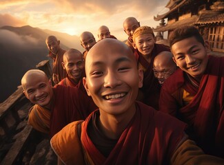 A group of Buddhists - obrazy, fototapety, plakaty